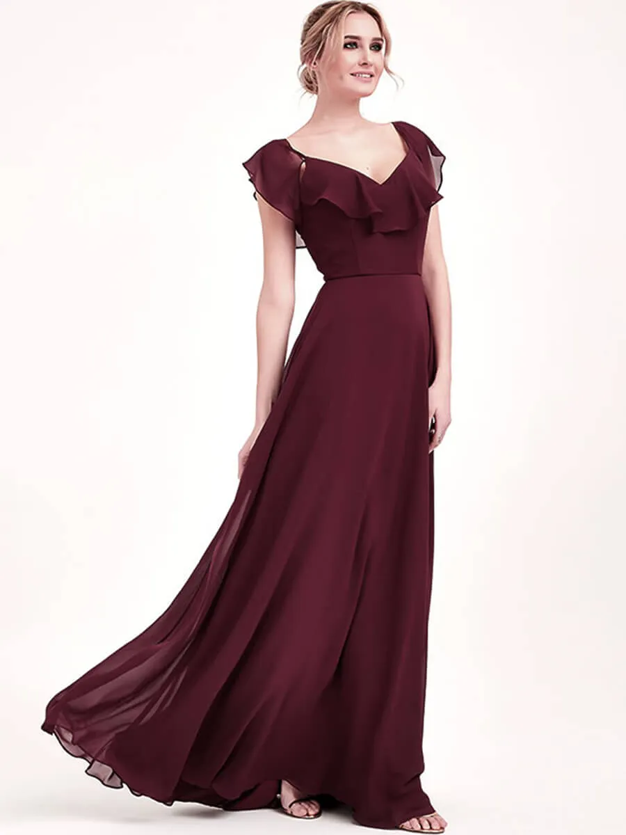 1 Of 3 Ways Cap Sleeve Mulberry Chiffon Convertible Bridesmaid Dress