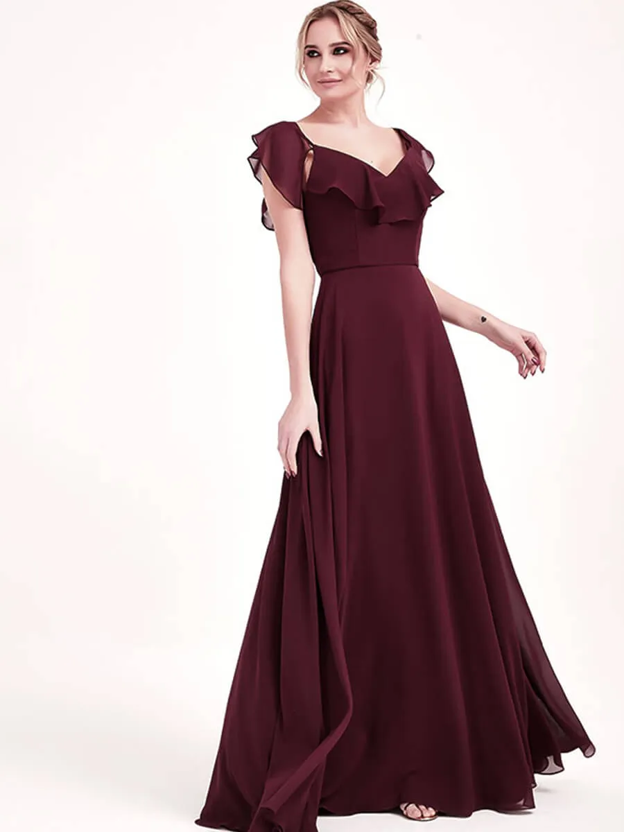 1 Of 3 Ways Cap Sleeve Mulberry Chiffon Convertible Bridesmaid Dress