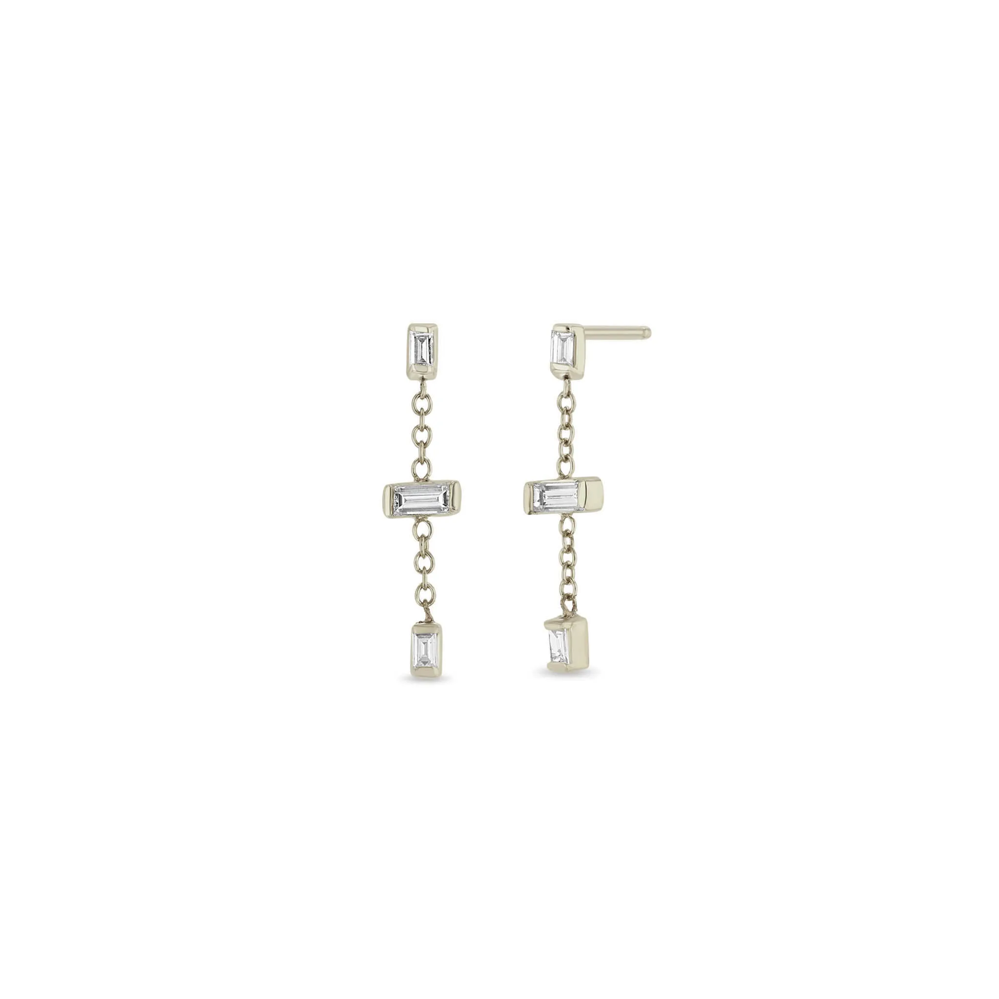 14k Linked Baguette Diamond Chain Drop Earrings