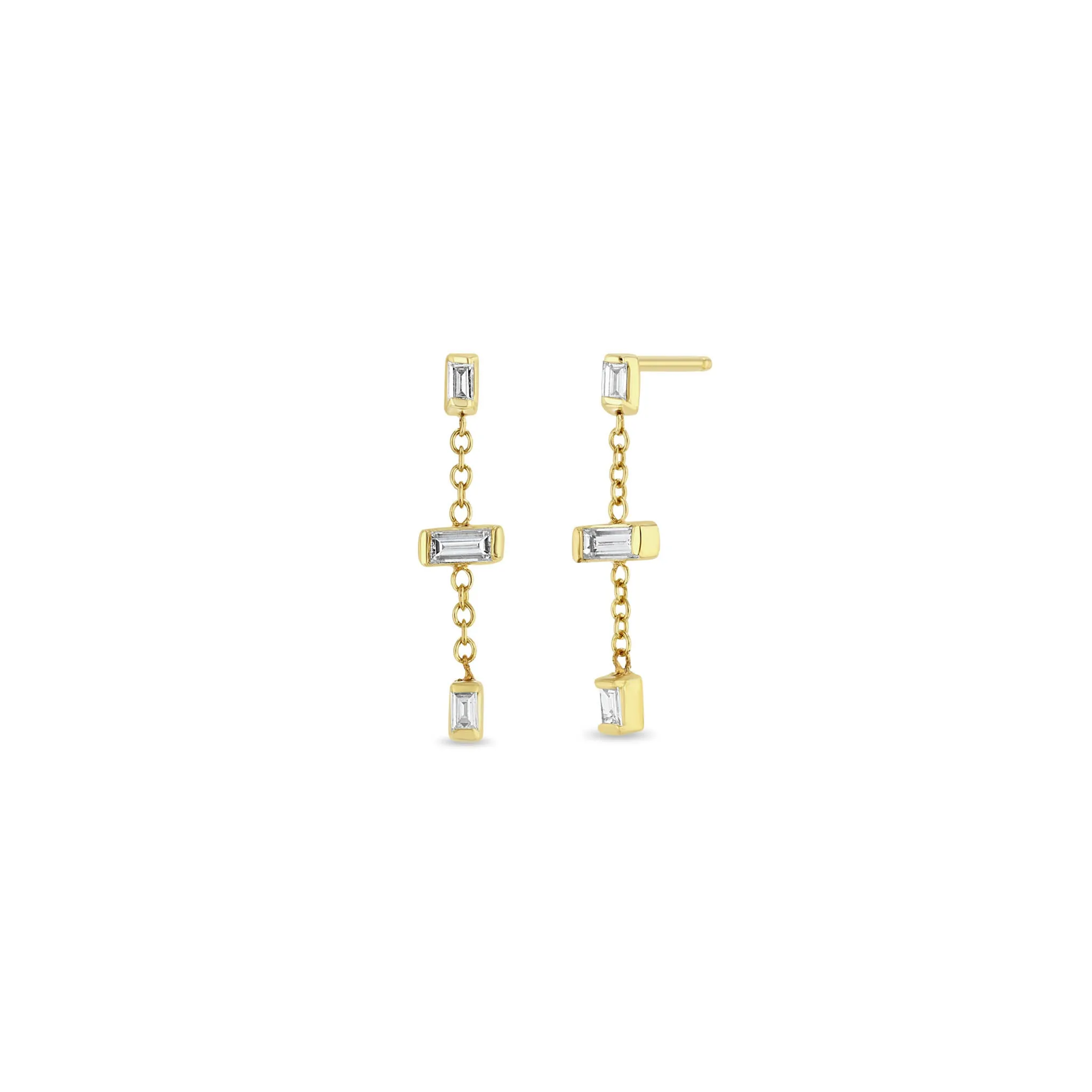 14k Linked Baguette Diamond Chain Drop Earrings