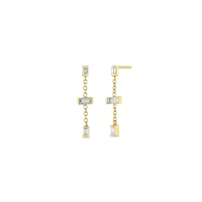 14k Linked Baguette Diamond Chain Drop Earrings