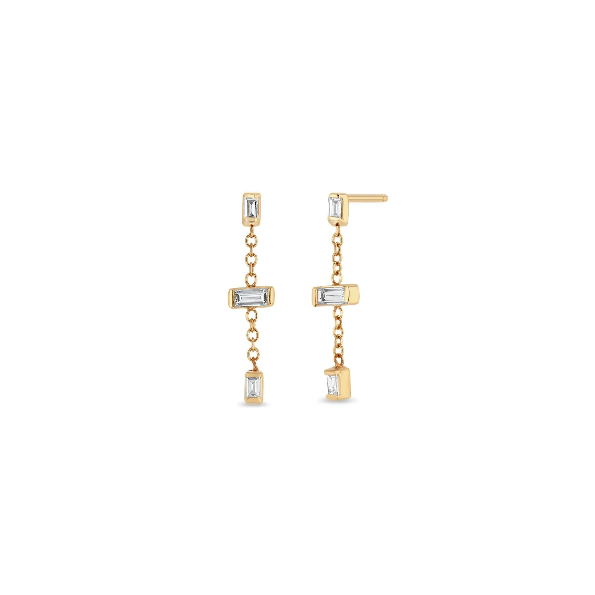 14k Linked Baguette Diamond Chain Drop Earrings