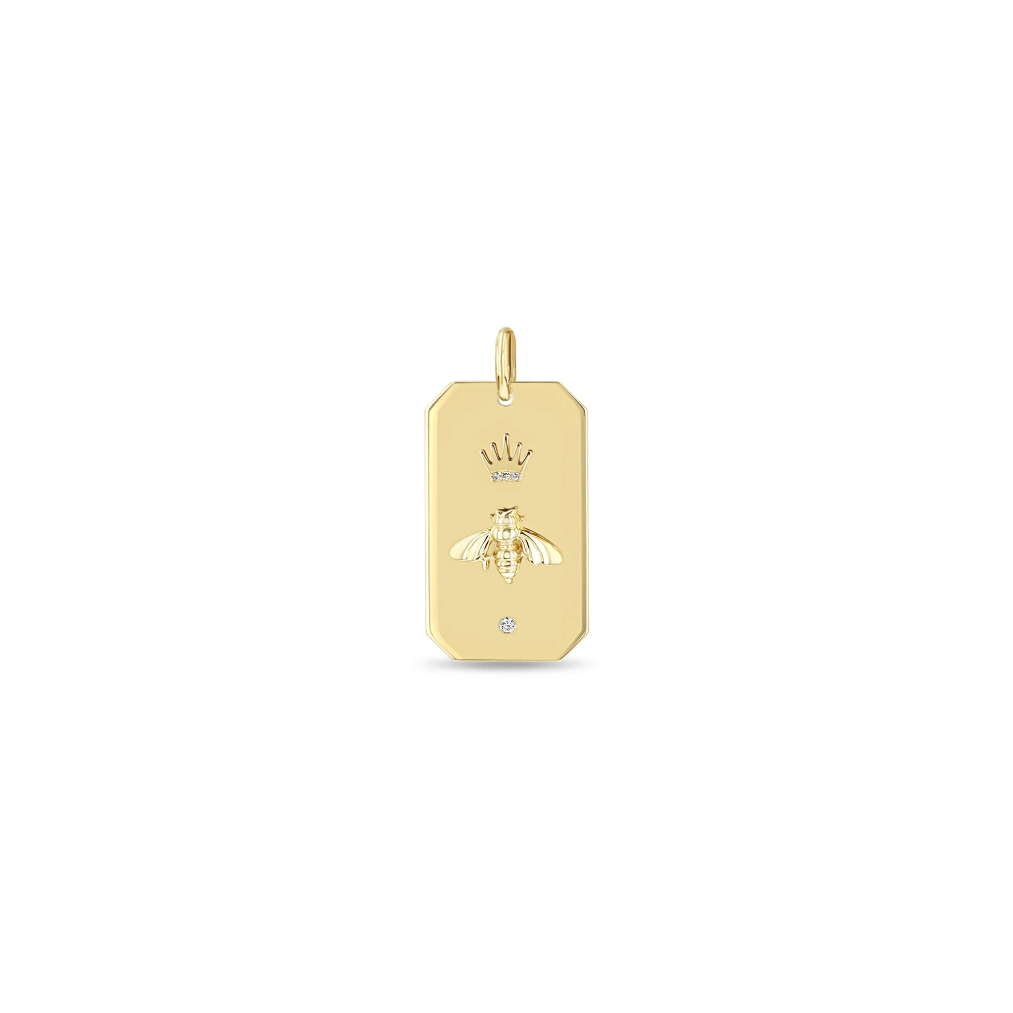 14k Single Queen Bee Large Square Edge Dog Tag Charm Pendant