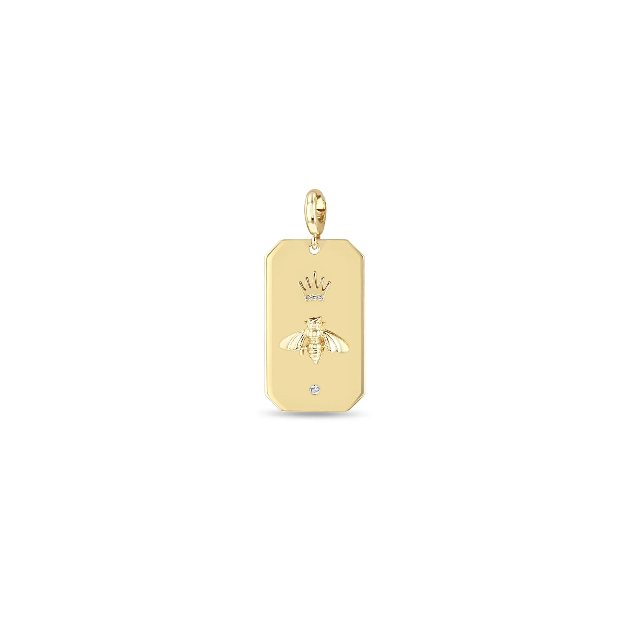 14k Single Queen Bee Large Square Edge Dog Tag Charm Pendant