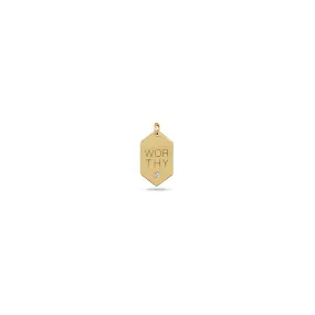 14k Single Small Worthy Elongated Hexagon Tag Charm Pendant