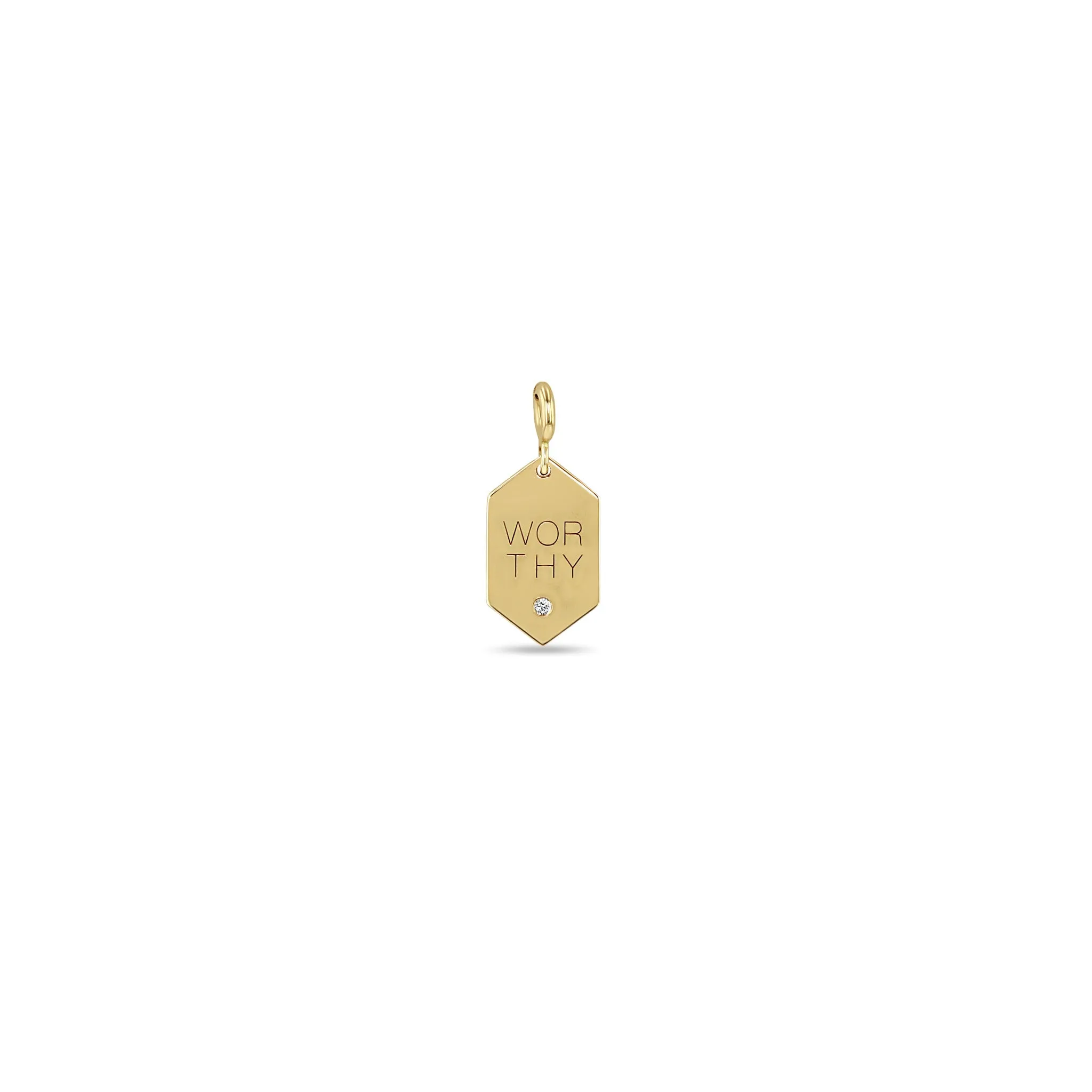 14k Single Small Worthy Elongated Hexagon Tag Charm Pendant