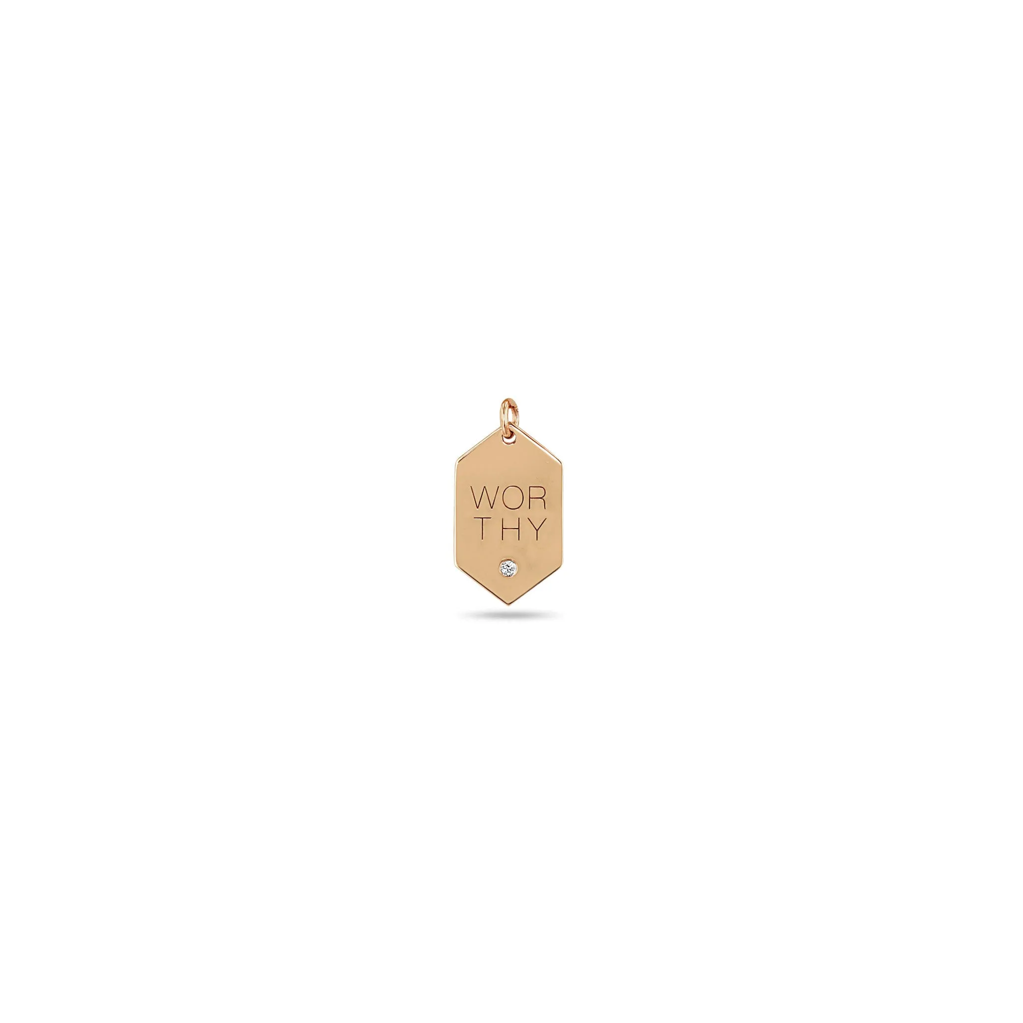 14k Single Small Worthy Elongated Hexagon Tag Charm Pendant