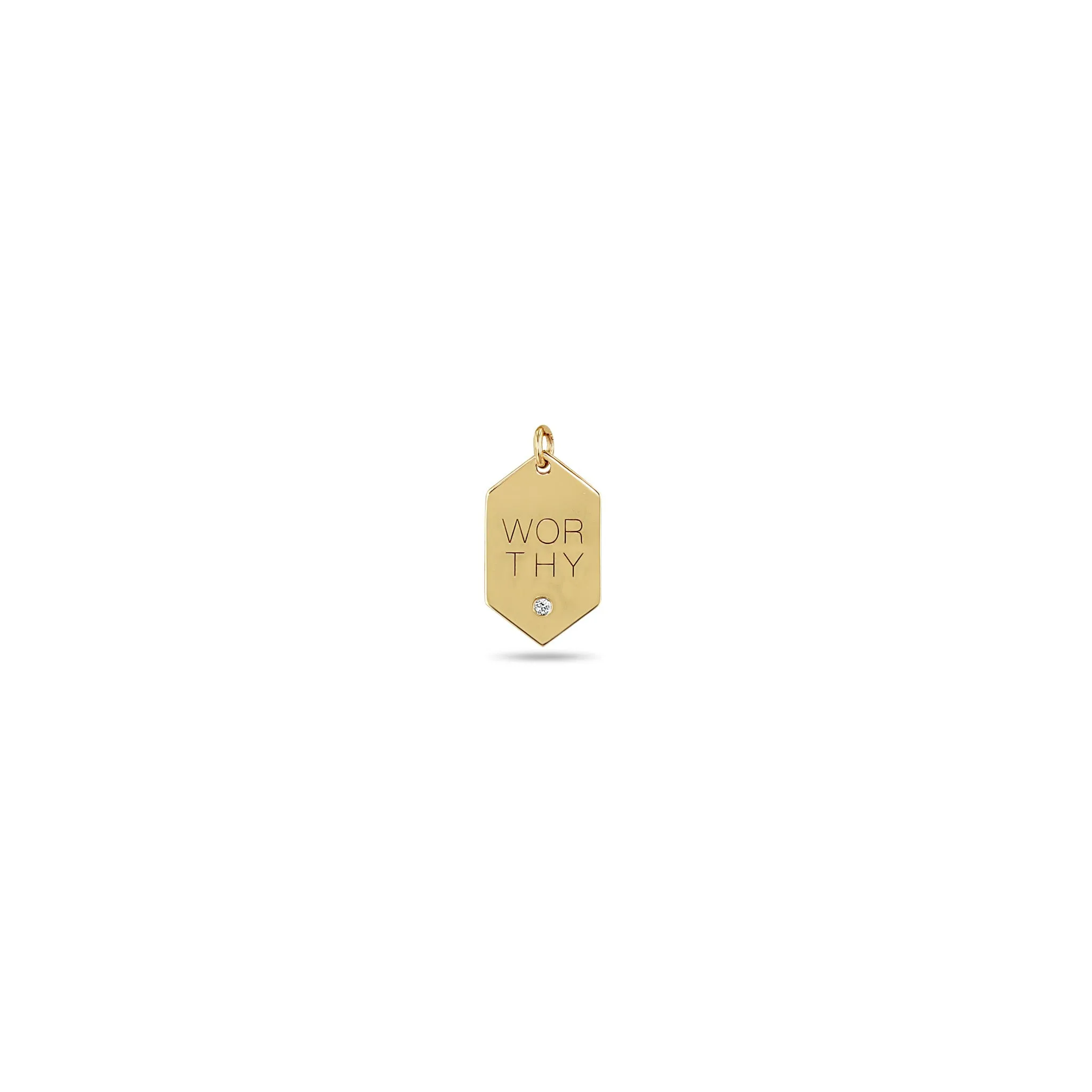 14k Single Small Worthy Elongated Hexagon Tag Charm Pendant