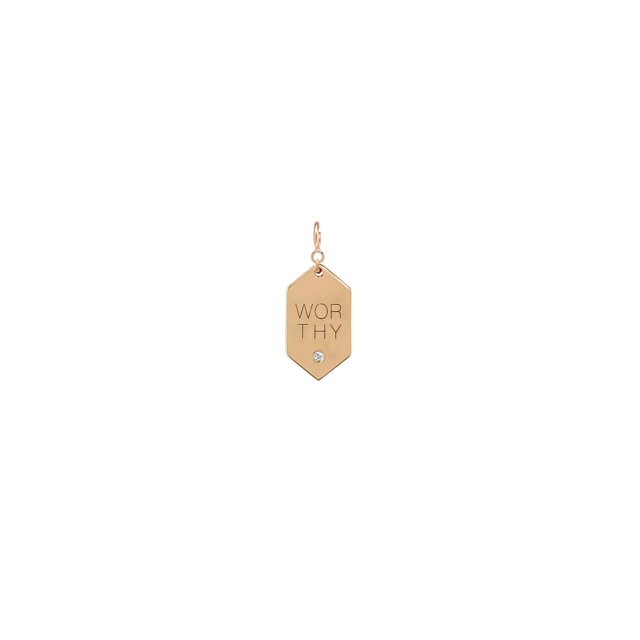 14k Single Small Worthy Elongated Hexagon Tag Charm Pendant