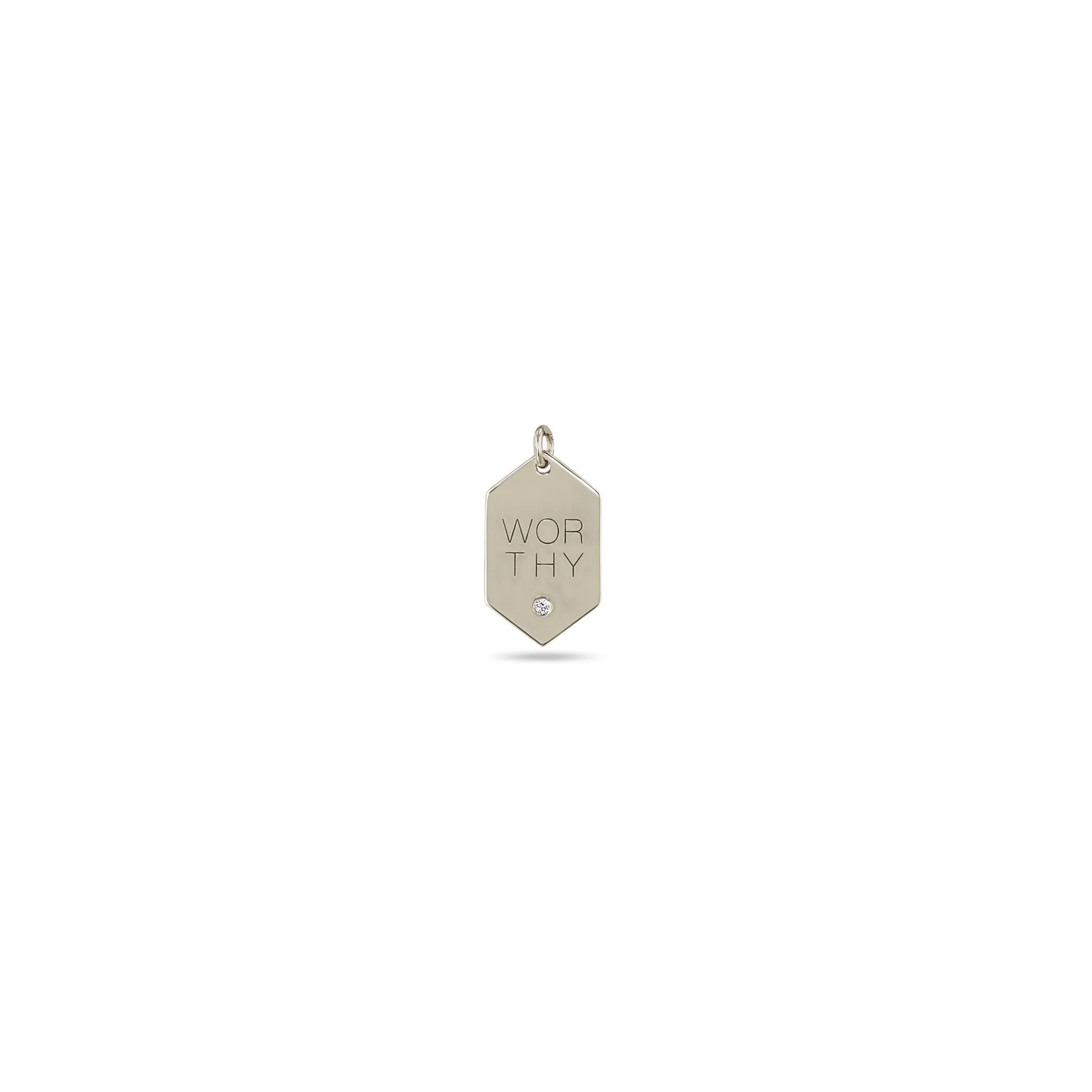 14k Single Small Worthy Elongated Hexagon Tag Charm Pendant