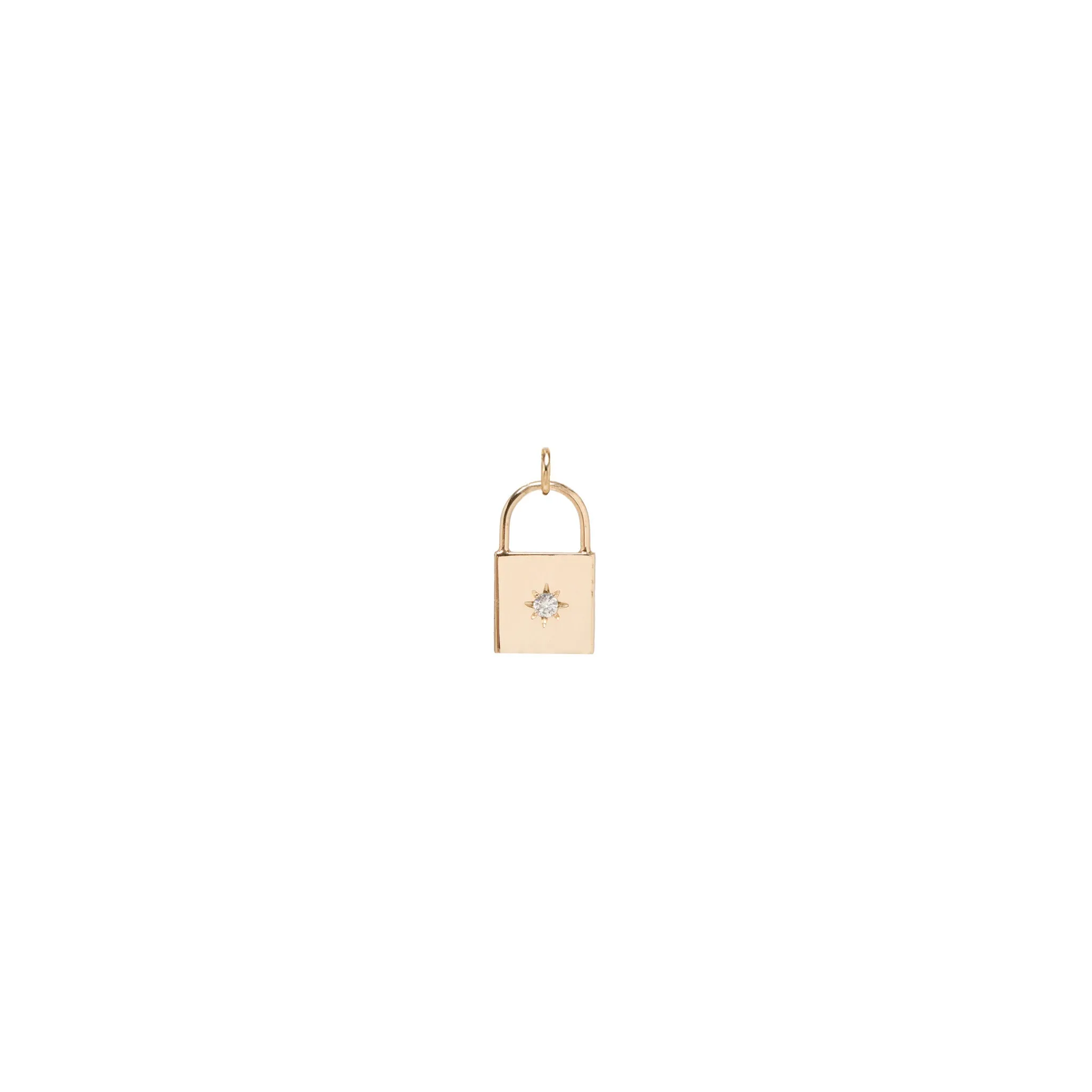 14k Single Star Set Diamond Small Padlock Charm