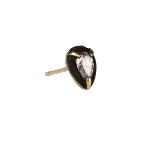 18K Gold Pear-Shaped Diamond Stud with Blackened 14K White Gold Halo