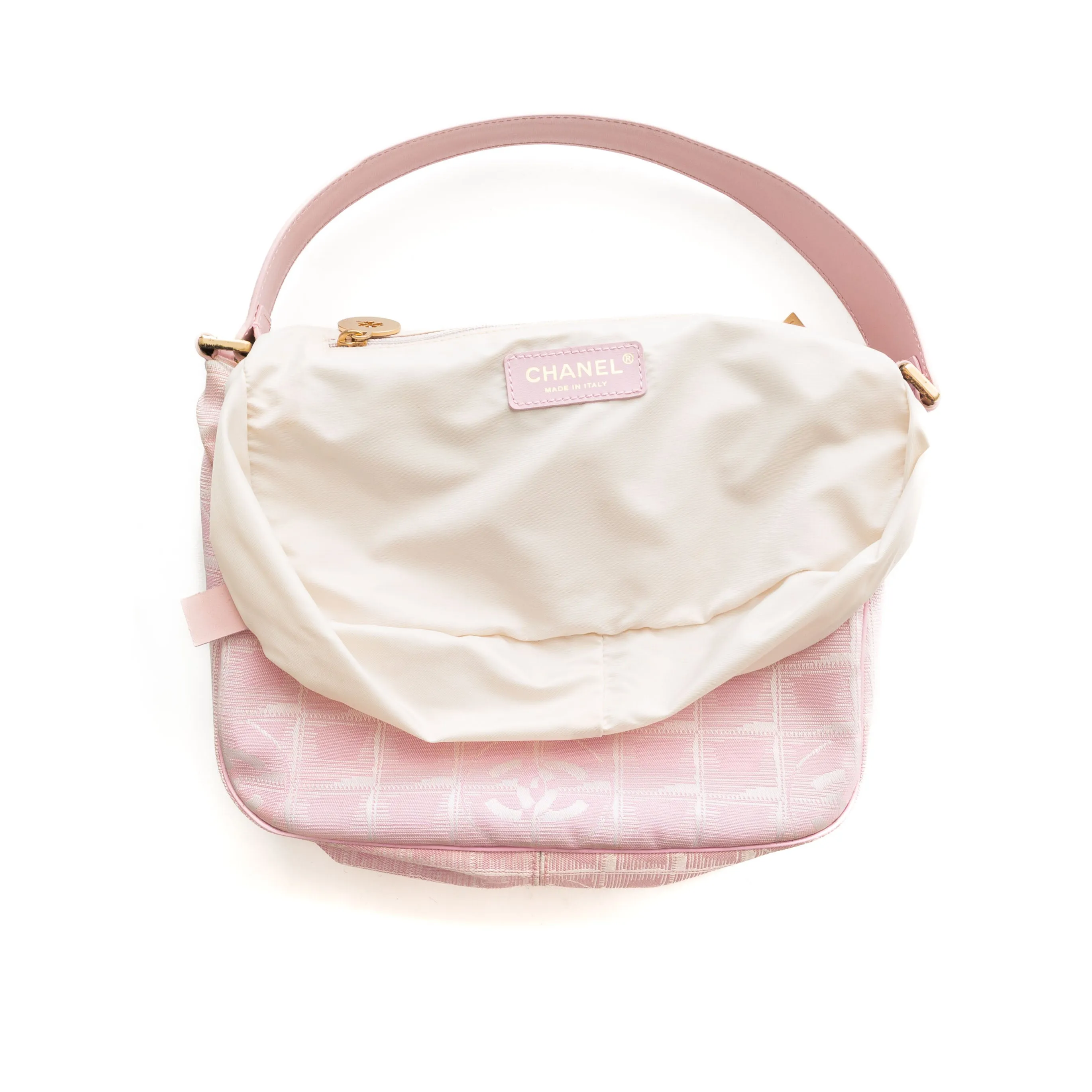 2000s Travel Line Pink Nylon Jacquard CC Shoulder Bag