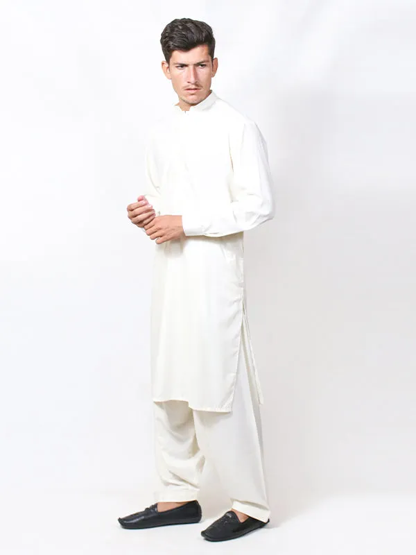 461/1E Men's Kameez Shalwar Stitched Suit Sherwani Collar Cream