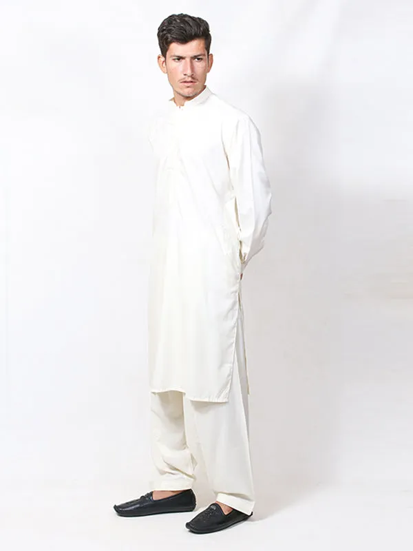 461/1E Men's Kameez Shalwar Stitched Suit Sherwani Collar Cream