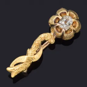 Antique 14K Yellow Gold 0.23 Ct Old Mine Cut Diamond Brooch Pin