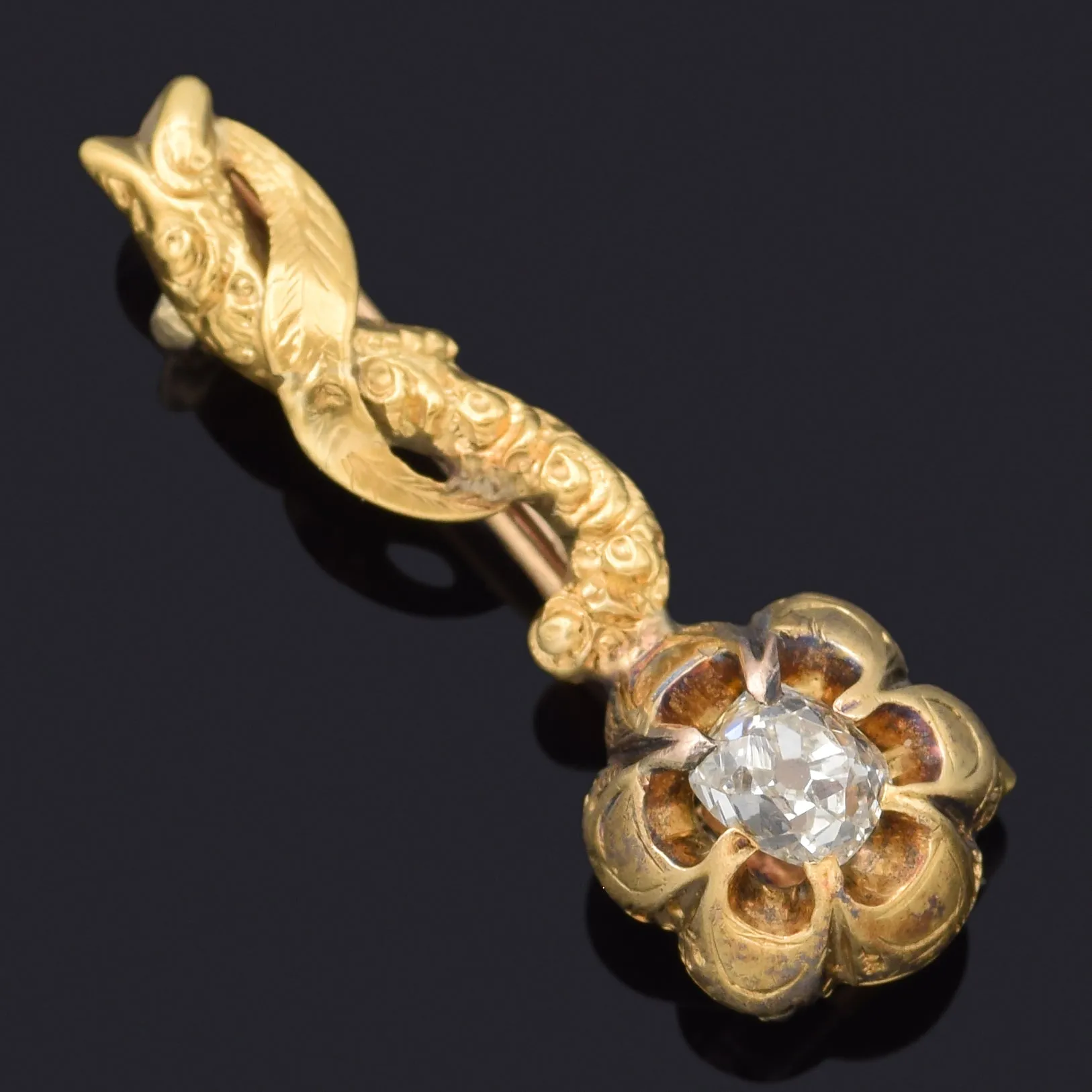 Antique 14K Yellow Gold 0.23 Ct Old Mine Cut Diamond Brooch Pin