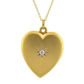 Antique Diamond Heart Locket Pendant Necklace