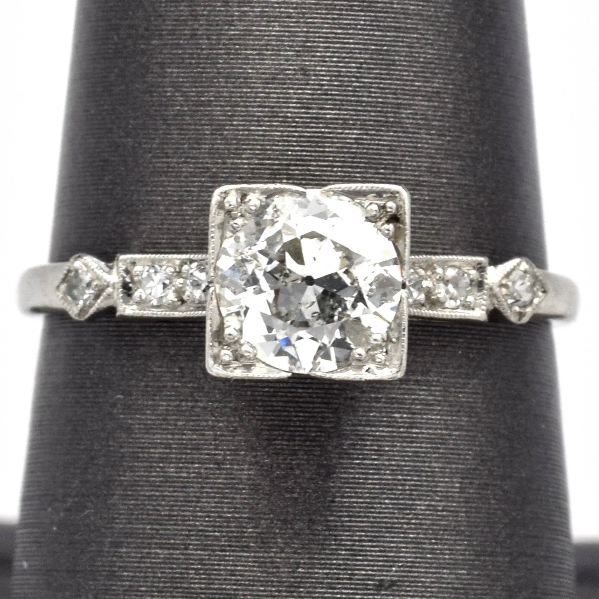 Antique Platinum 1.03 Carat Old Euro Diamond Art Deco Band Ring