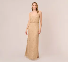 Art Deco Beaded Blouson Gown In Champ Gold