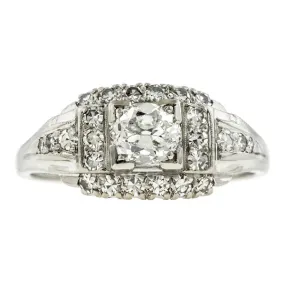 Art Deco Engagement Ring, Cushion 1.03ct.