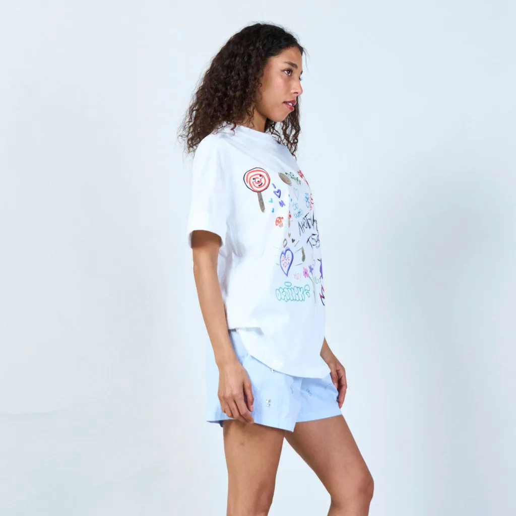 Basic white t-shirt with graffiti details wholesale