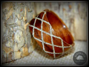 Bentwood Ring -  Diamond Waffle Santos rosewood German silver glass inlay