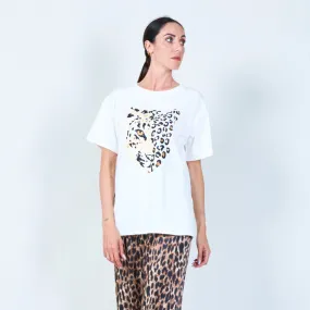 Bold leopard face graphic t-shirt wholesale