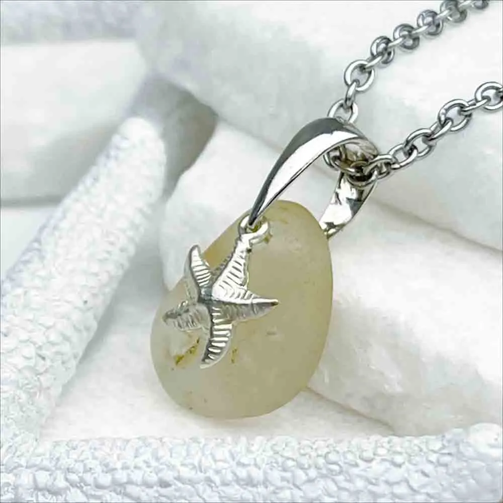 Bonfire Clear Sea Glass Pendant with Starfish Charm | 5243