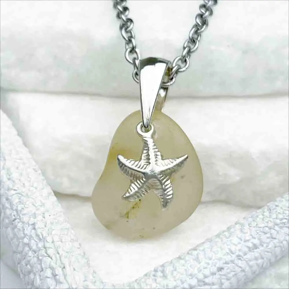 Bonfire Clear Sea Glass Pendant with Starfish Charm | 5243