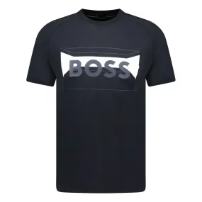 BOSS COTTON-BLEND REGULAR-FIT T-SHIRT WITH LOGO ARTWORK BLACK