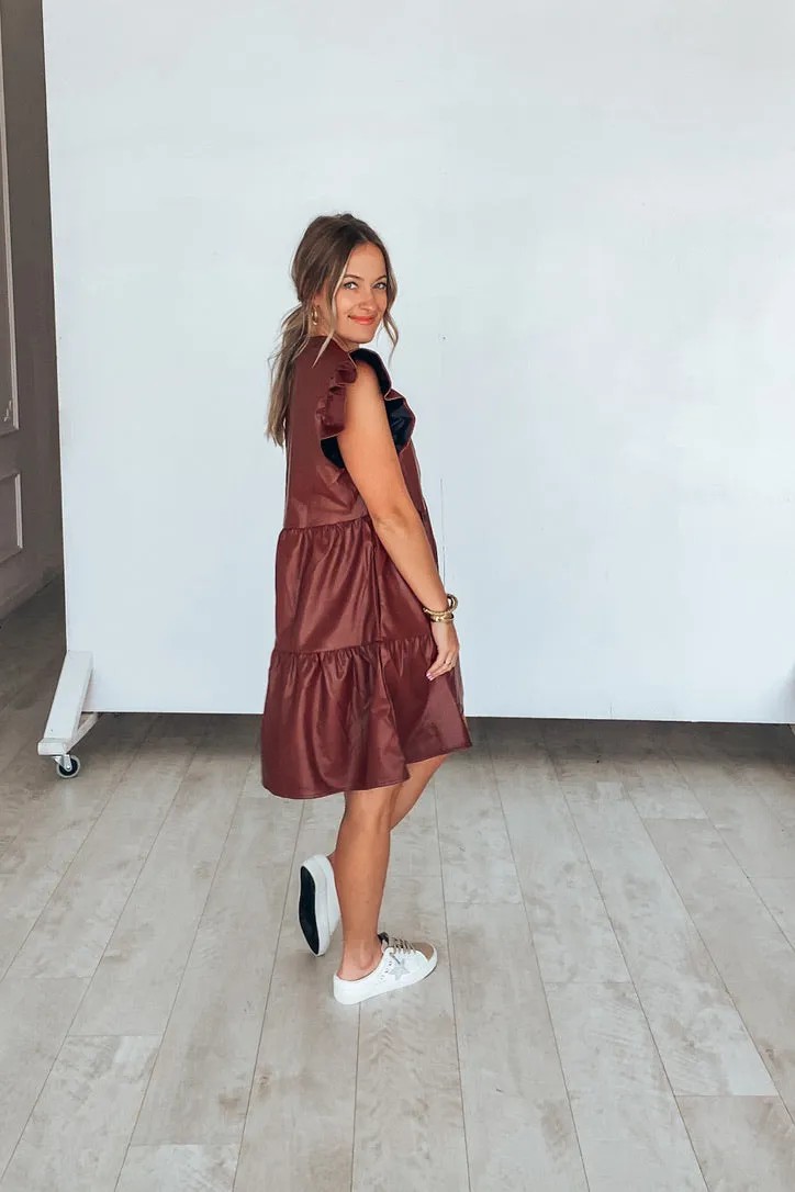 Brady Brown Leather Ruffle Dress | FINAL SALE