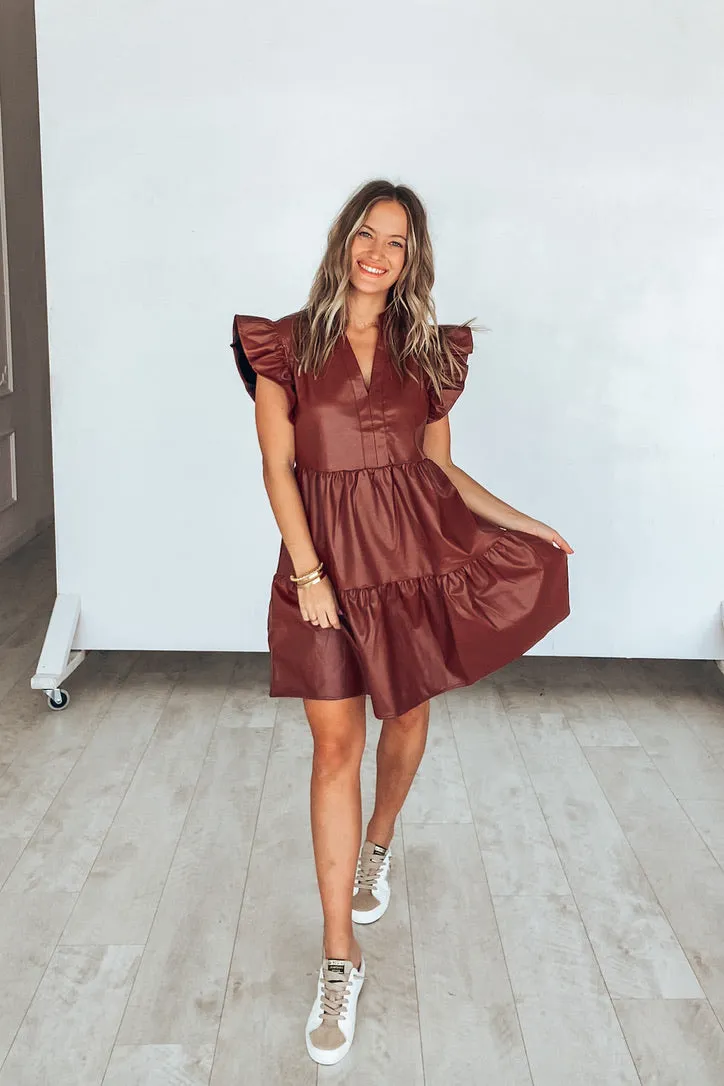 Brady Brown Leather Ruffle Dress | FINAL SALE