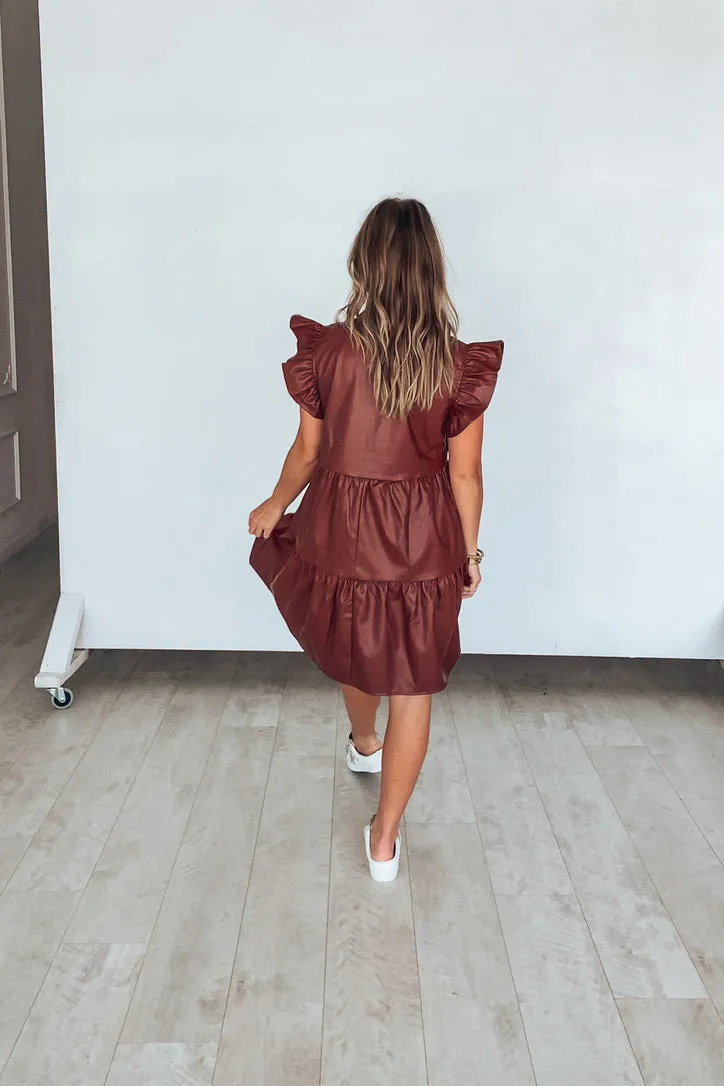 Brady Brown Leather Ruffle Dress | FINAL SALE