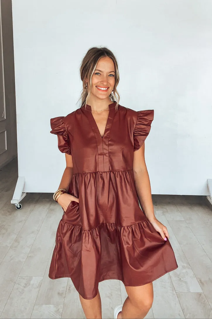 Brady Brown Leather Ruffle Dress | FINAL SALE