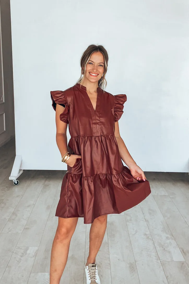 Brady Brown Leather Ruffle Dress | FINAL SALE