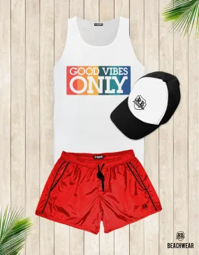 Bundle 3 - RED Beach Shorts   Black Hat   Tank Top MD738