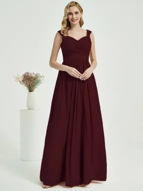 Burgundy Sweetheart Backless Chiffon Floor Length Bridesmaid Dress