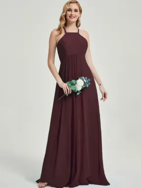 Cabernet Halter Neck Empire Pleated Open Back Chiffon Bridesmaid Dress