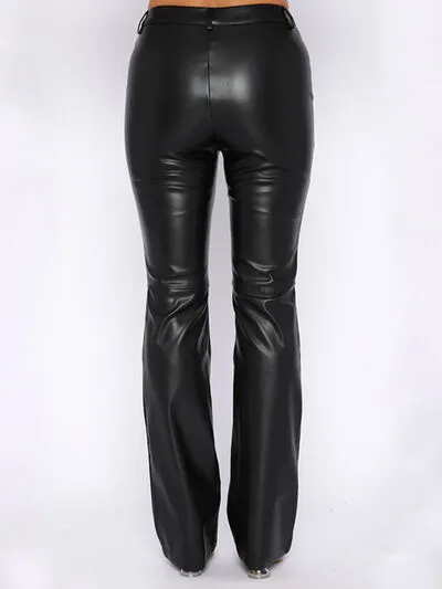 Chestnut PU Leather High Waist Straight Pants