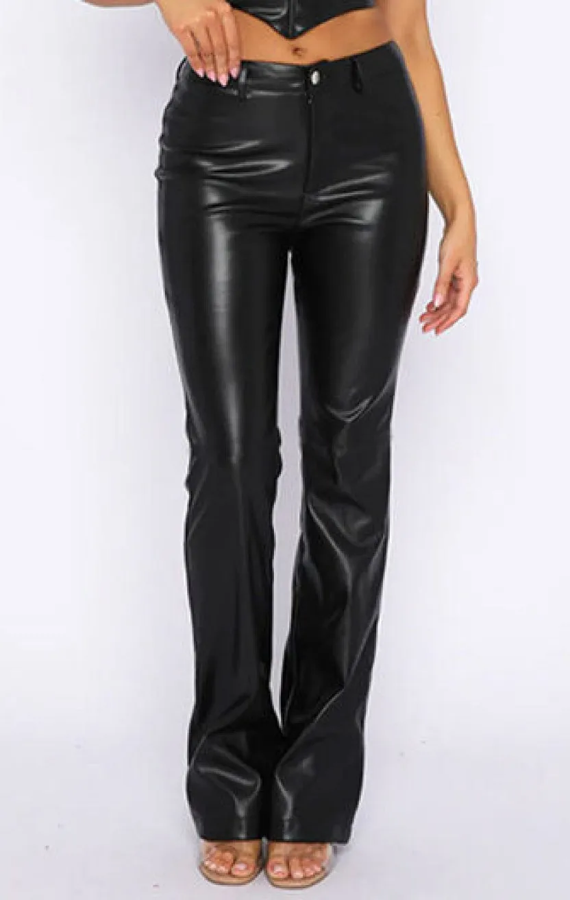 Chestnut PU Leather High Waist Straight Pants