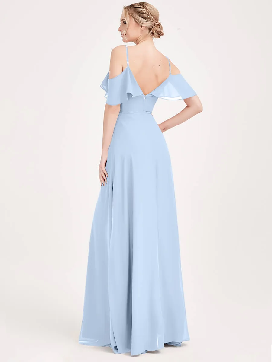 Cornflower Chiffon Cold Shoulder 3 Ways Convertible Bridesmaid Gown