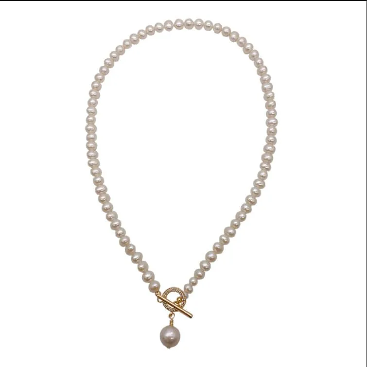 Crystallized Toggle Clasp Freshwater Pearl Strand