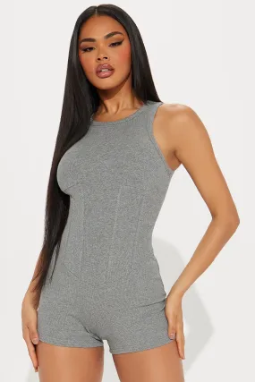 Cut The Act Ribbed Romper - Grey