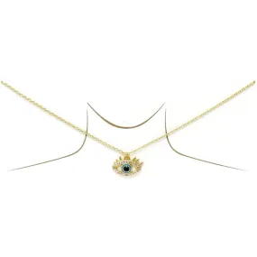 CZ Pave Evil Eye Pendant Gold Dipped Short Chain Necklace