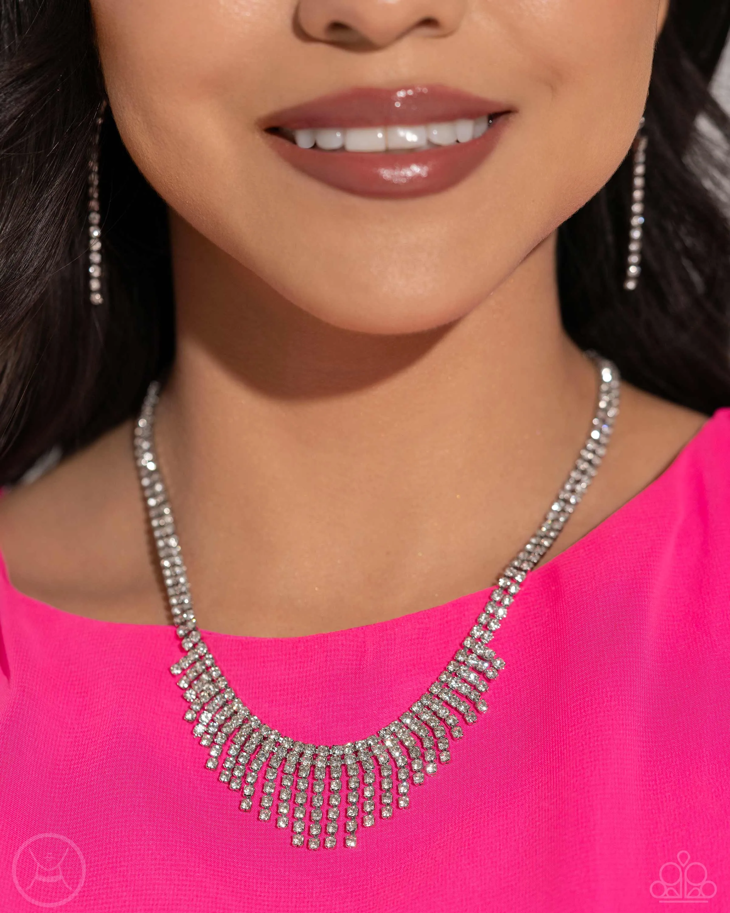 Daring Decadence White Rhinestone Necklace - Paparazzi Accessories