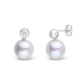 Diamond Dot Collection 10.0-11.0 mm White South Sea Pearl & Diamond Earrings