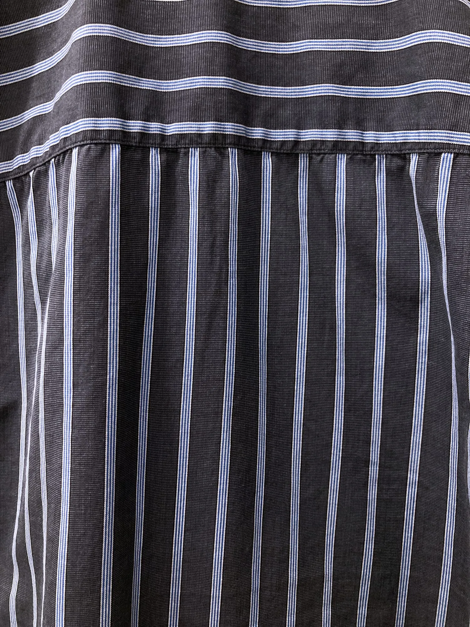 Dirk Bikkembergs spring 1999 dark grey striped open neck short sleeve shirt - M