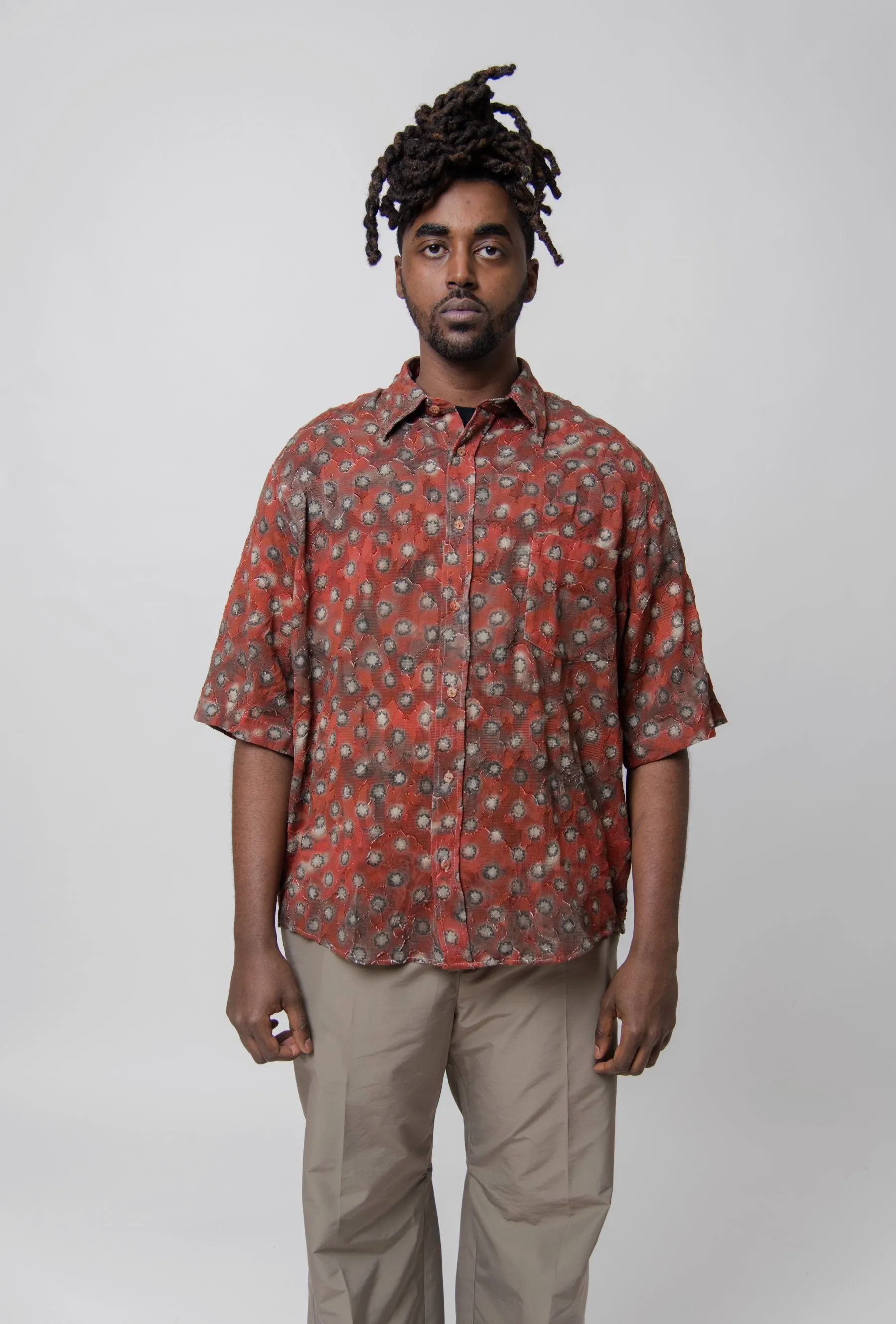 Faded Daisy Print Shirt Dark Red/Grey SHIR000667