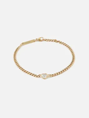 Floating Heart Shaped Diamond Small Curb Chain Bracelet